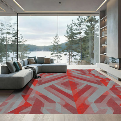 Geometric Red Shards Abstraction Rug