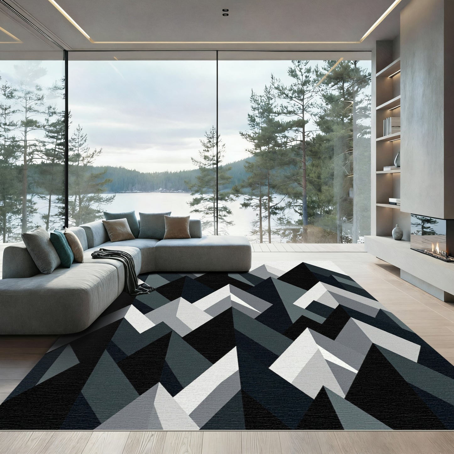 Monochrome Jagged Mountain Peaks Rug
