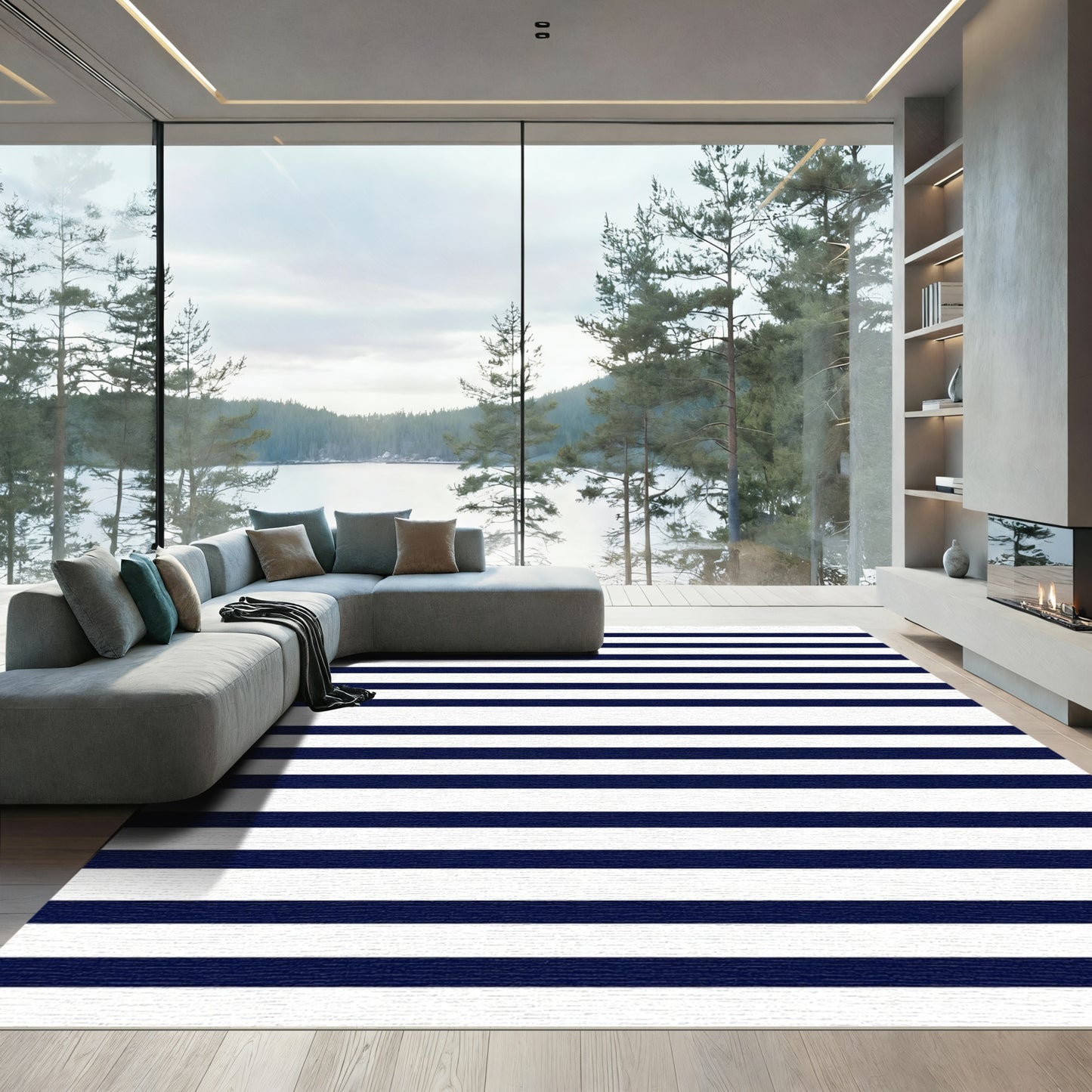 Classic navy and white striped Rug