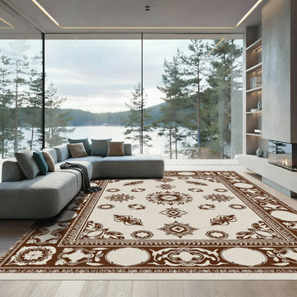 Ornate Brown Floral Medallion Rug
