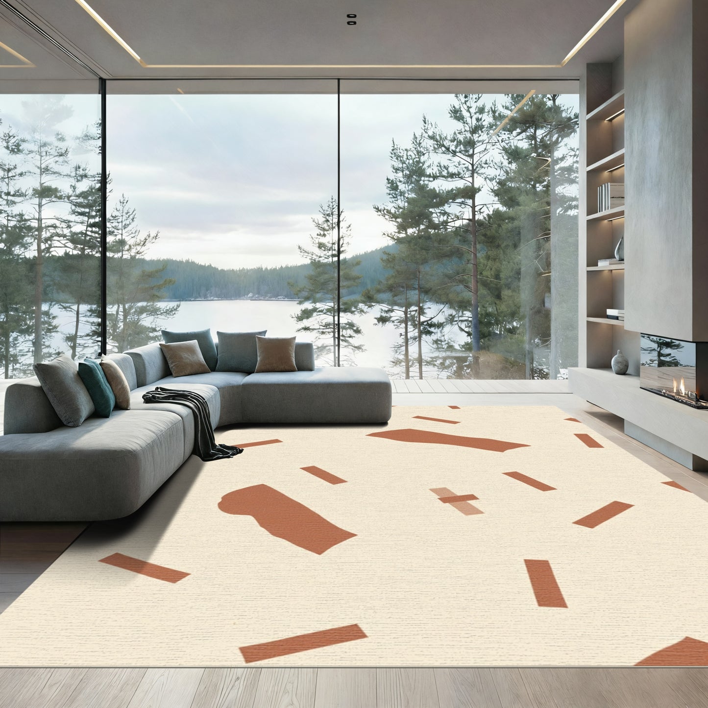 Terracotta Swirl Abstract Accents Rug