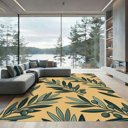 Golden Yellow Olive Branches Rug
