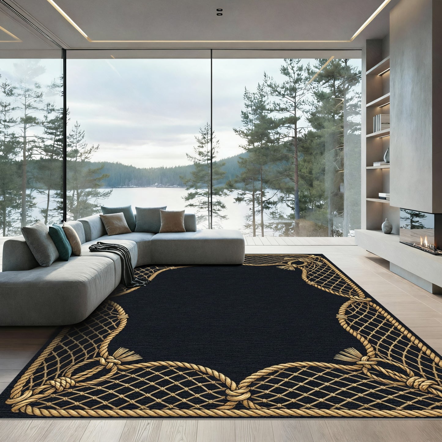 Nautical Rope Net Border Rug