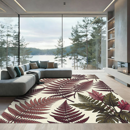Crimson Fern Leaf Botanic Arrangement Rug