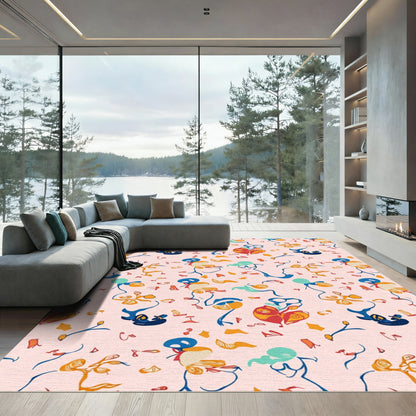 Whimsical Abstract Floral Playful Figures Rug