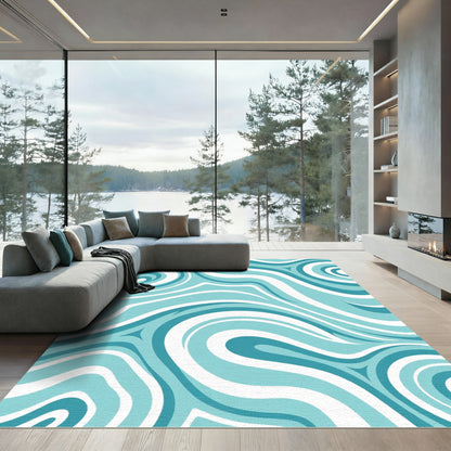Teal and White Swirl Wave Rug
