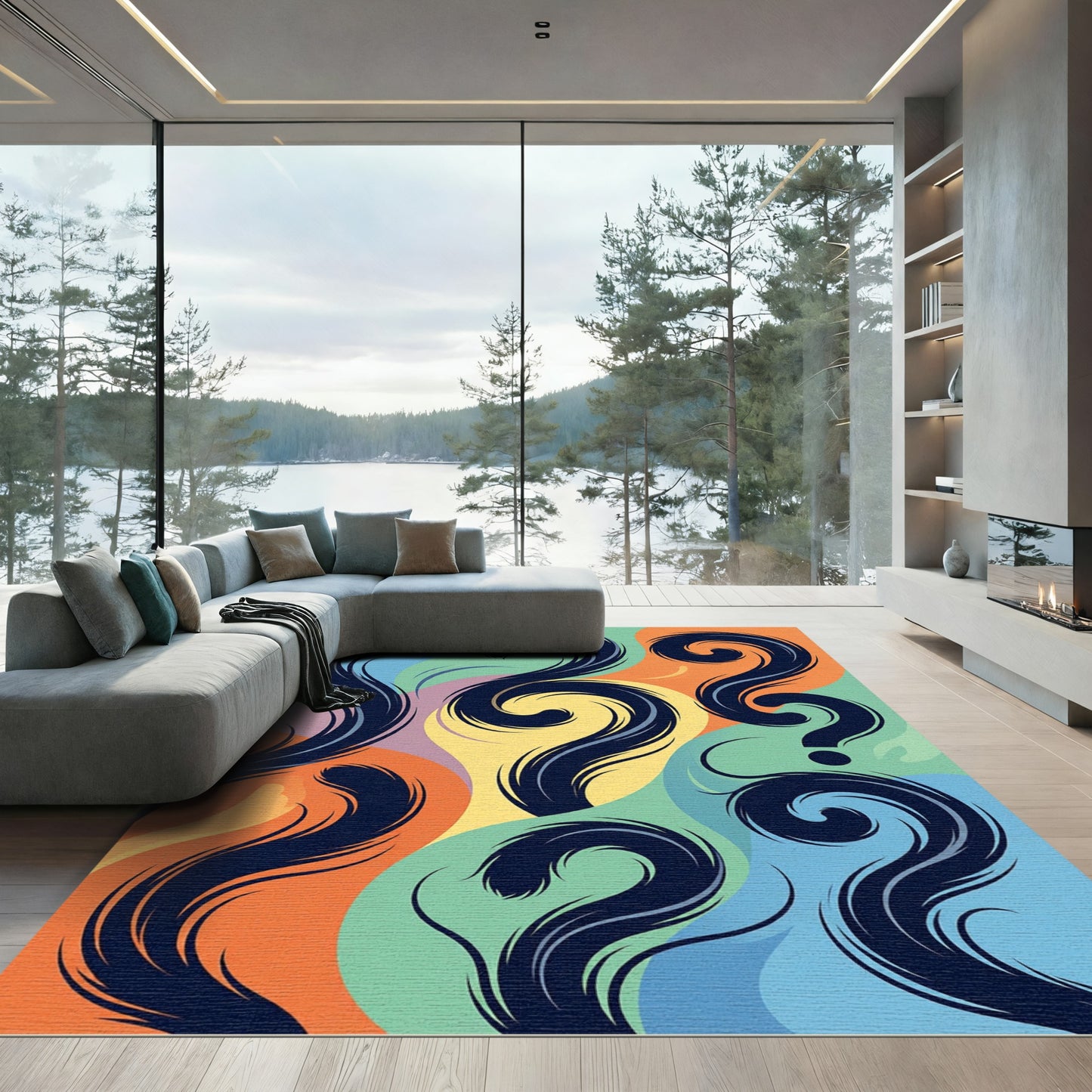 Abstract Swirling Colorful Question Mark Art Rug