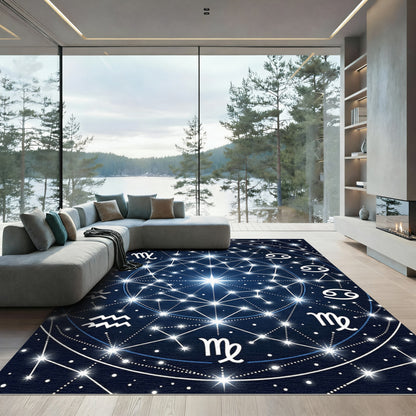 Celestial Navy Blue Zodiac Constellation Rug