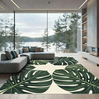 Lush Tropical Monstera Leaf Focal Rug