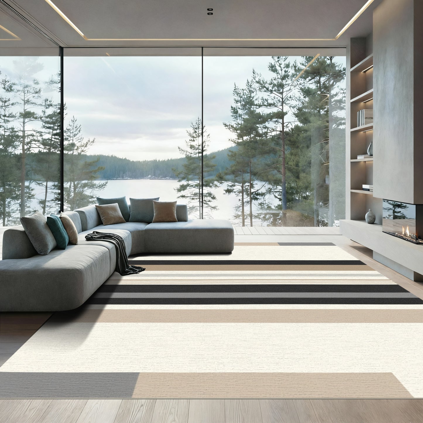 Neutral Earth Tones Striped Geometric Areas Rug