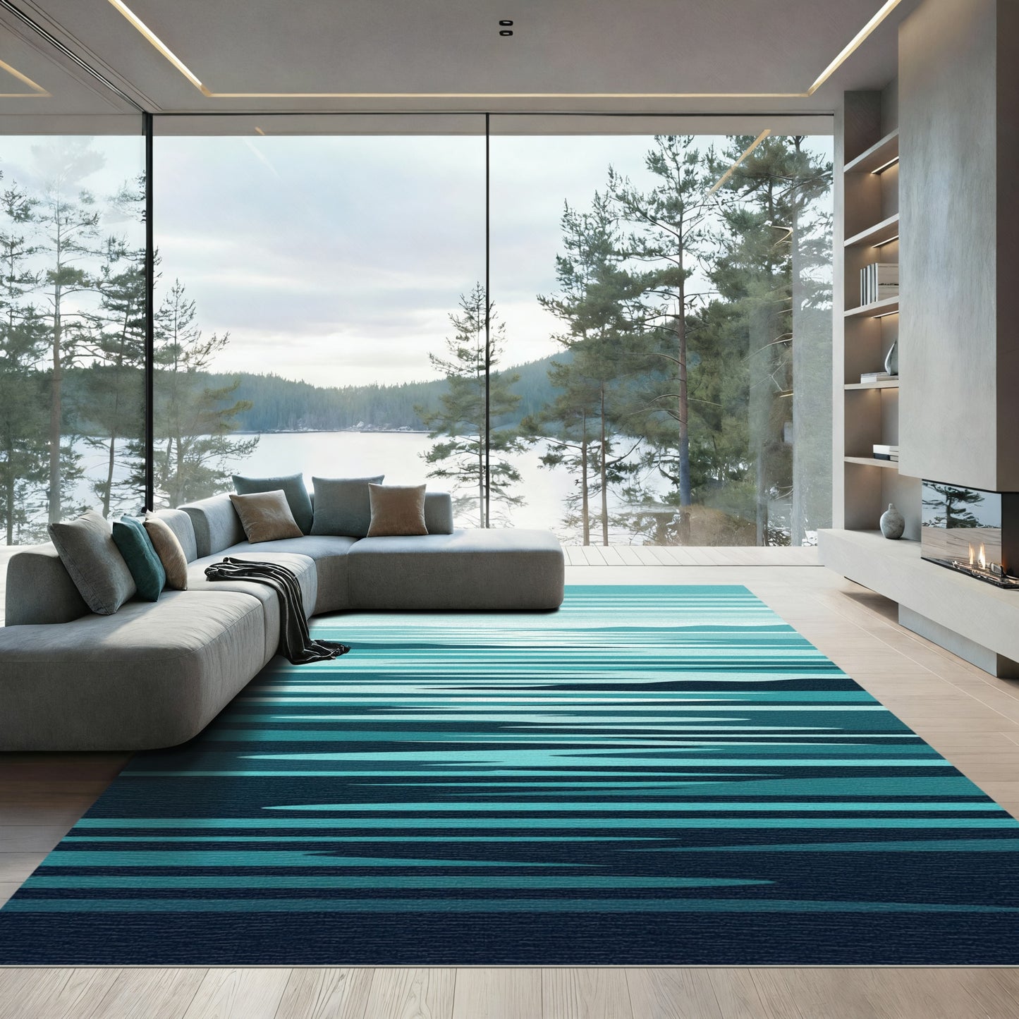 Coastal Blue Horizon Abstract Rug