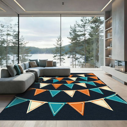 Geometric Teal and Orange Pennant Banner Rug