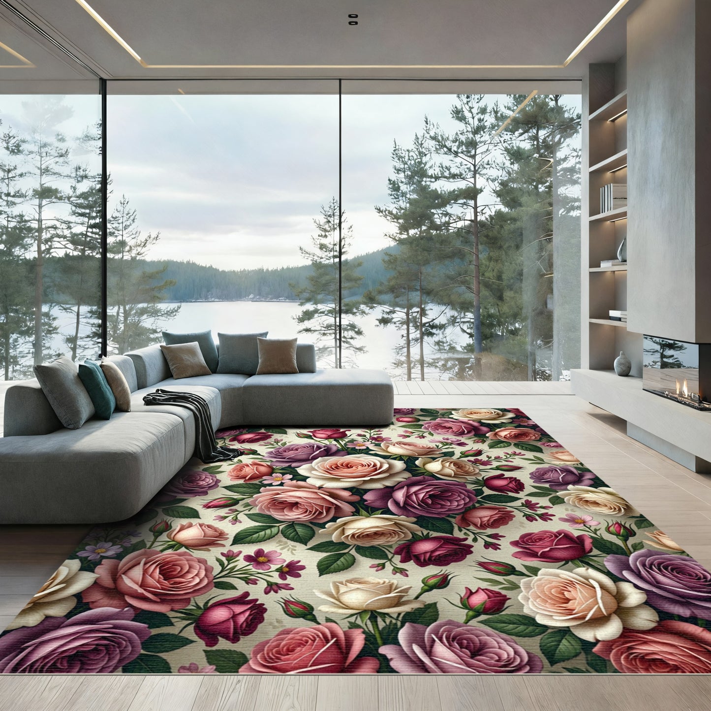 Elegant Pastel Garden Rose Bouquet Rug