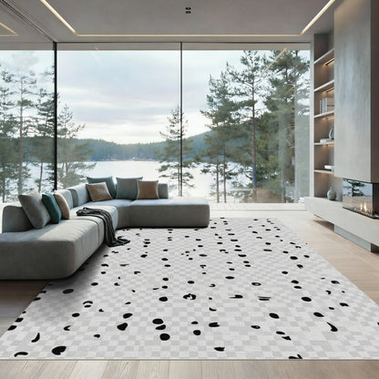 Black Irregular Dots Scattered Background Rug