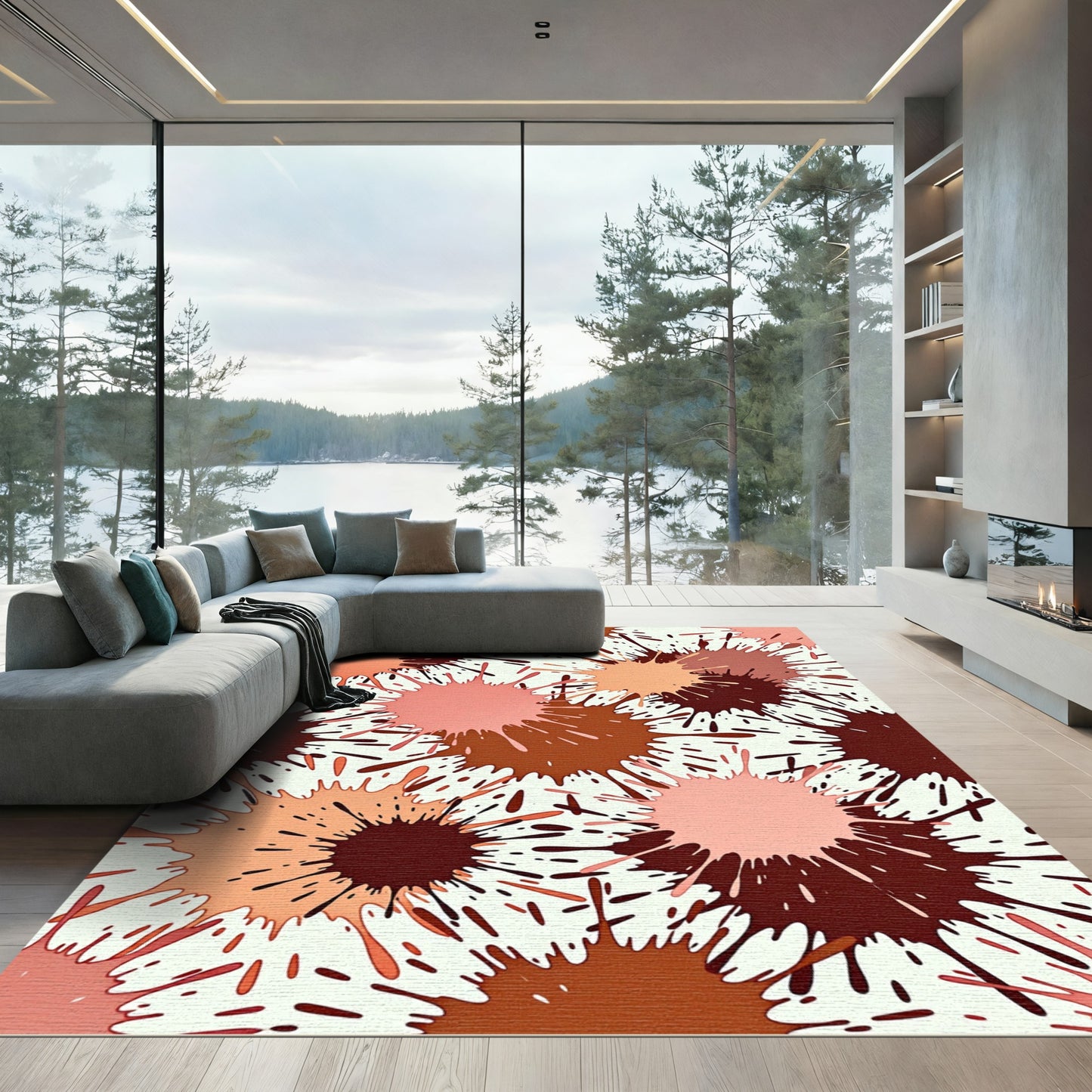 Chocolate Splash Radial Arrangement Rug