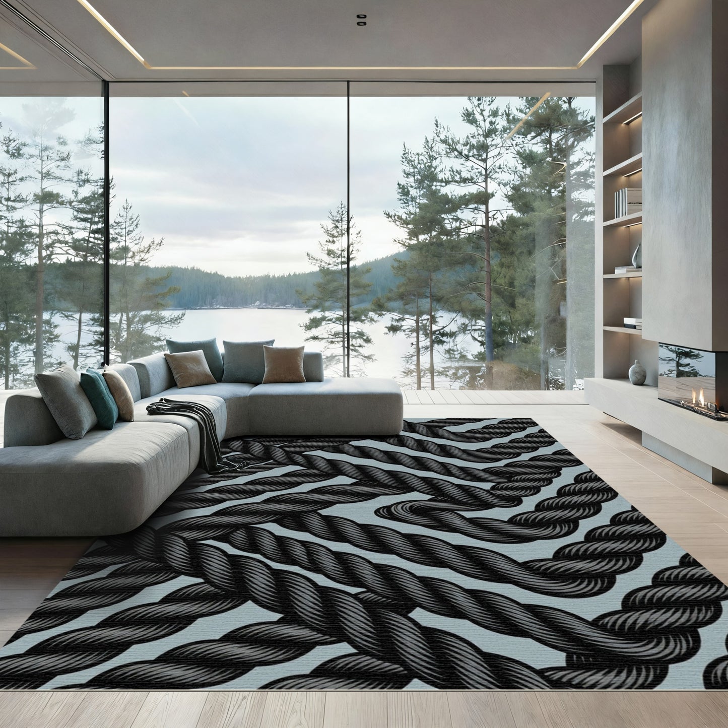Dark Gray Twisted Rope Pattern Rug