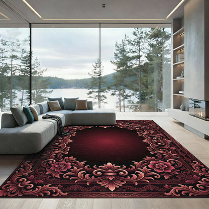 Antique Crimson Floral Acanthus Scroll Rug