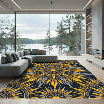 Golden Yellow Sunburst Mandala Rug