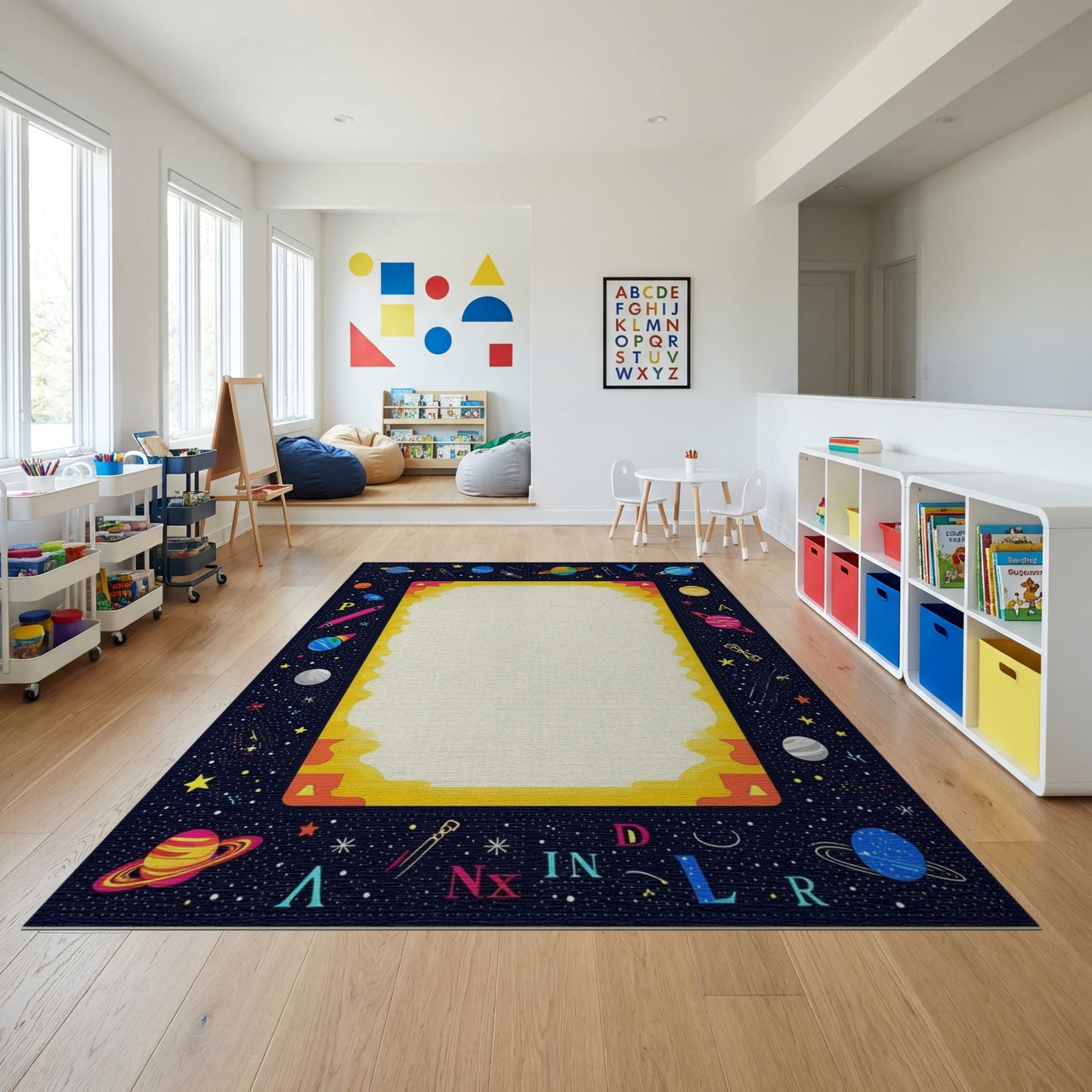 Vibrant Cosmic Alphabet Planets Stars Rug