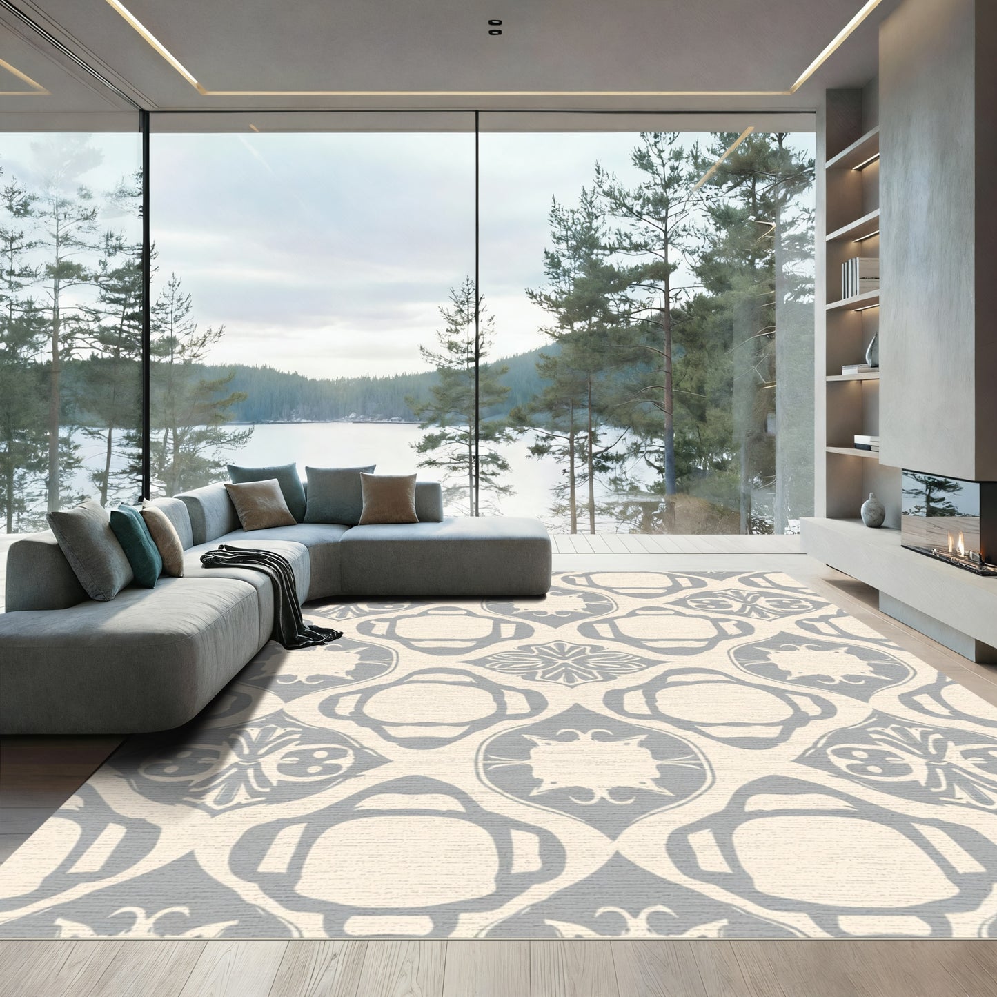 Pale Gray Quatrefoil Arch Medallion Rug