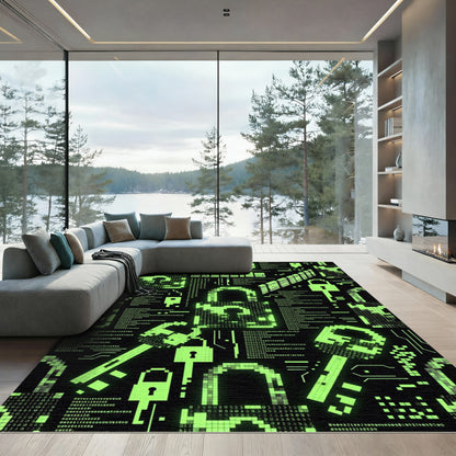 Matrix Neon Green Digital Lock Rug