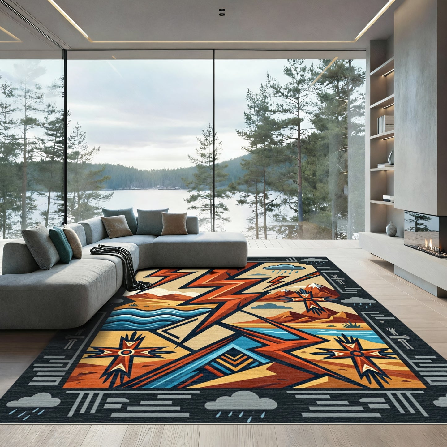 Southwestern Thunderstorm Crimson Lightning Art Rug