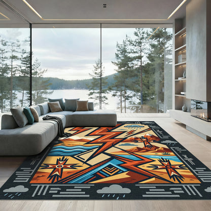 Southwestern Thunderstorm Crimson Lightning Art Rug