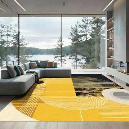Bold Yellow Modern Geometric Lines Rug