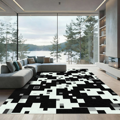 Monochromatic Pixelated Geometric Arrangement Rug