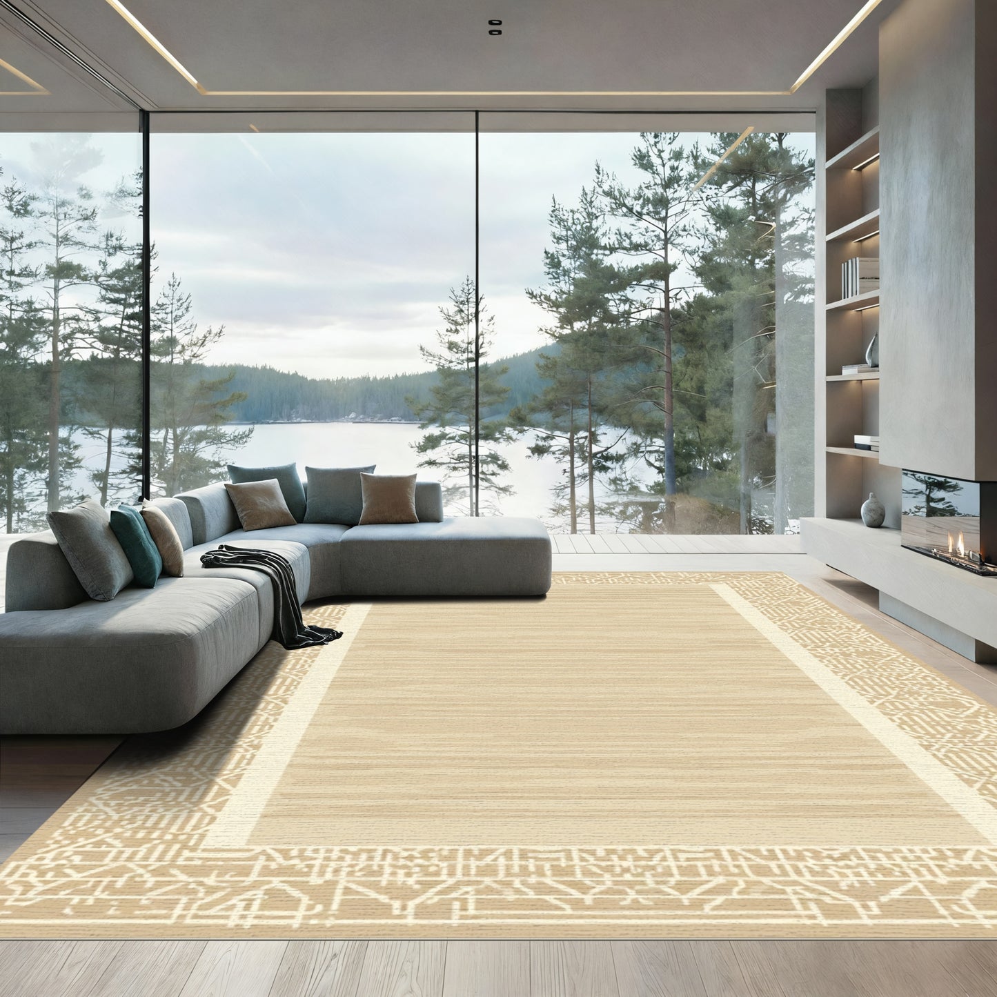 Neutral Stripe Border Rug