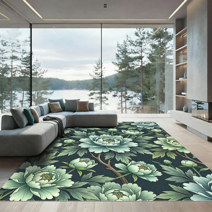 Elegant Sage Peony Floral Botanical Rug