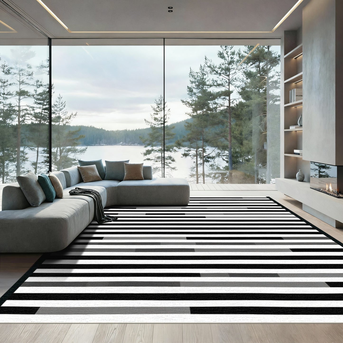 Monochrome Abstract Stripe Variation Rug