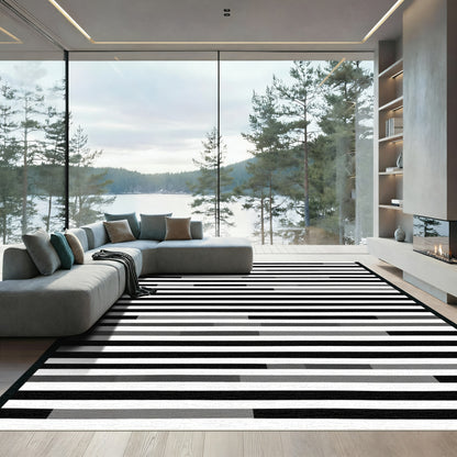 Monochrome Abstract Stripe Variation Rug
