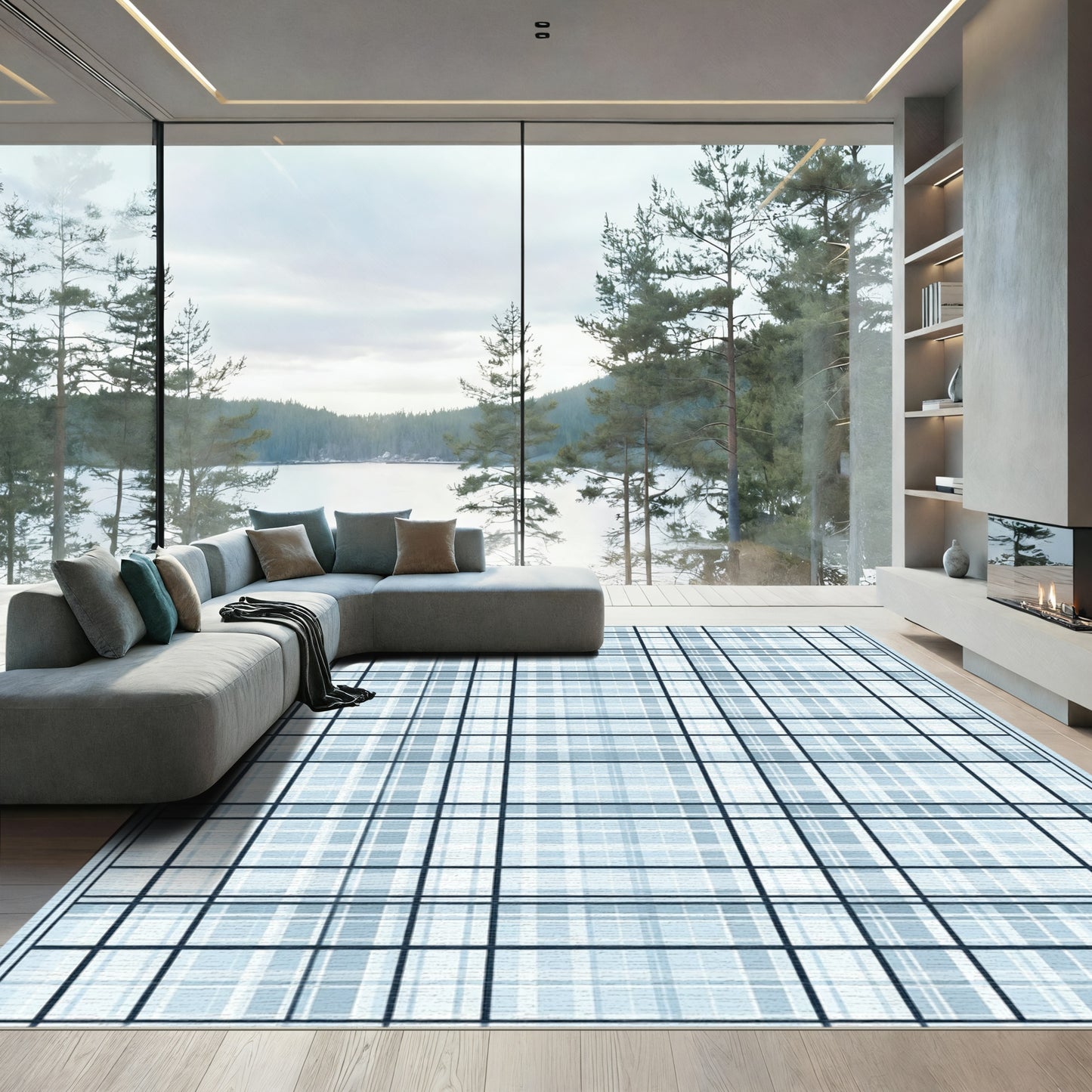 Soft Blue Plaid Lattice Tones Rug