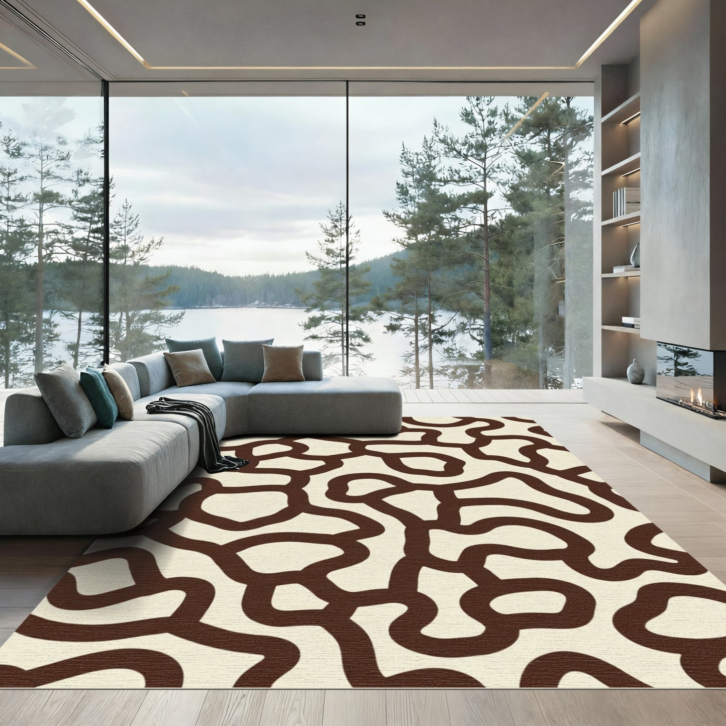 Cream Brown Organic Irregular Shape Rug