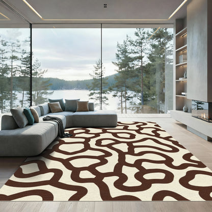 Cream Brown Organic Irregular Shape Rug
