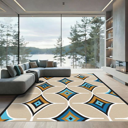 Modern Teal Gold Diamond Geometric Rug