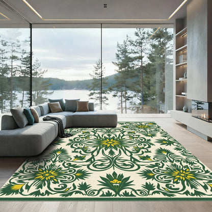 Emerald Yellow Floral Symmetry Rug