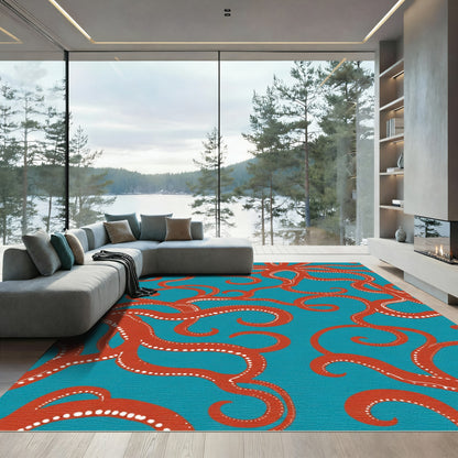 Orange Octopus Swirl Teal Rug