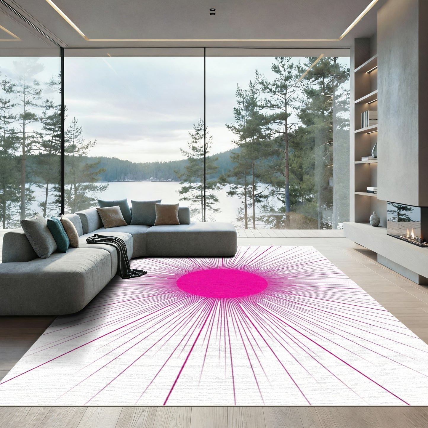 Radiant Pink Sunburst Rays Rug