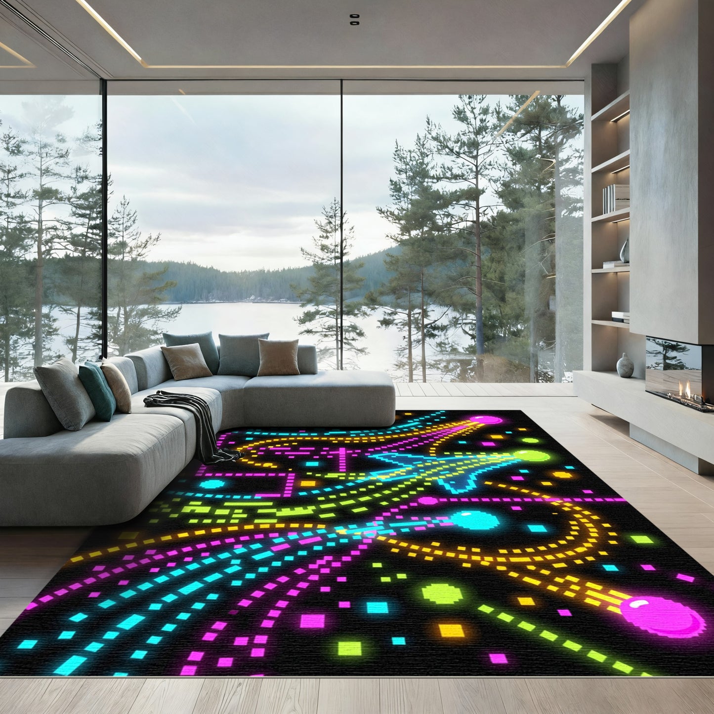 Neon Pixel Art Interstellar Space Rug