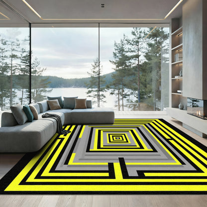 Bold Yellow Maze Square Rug