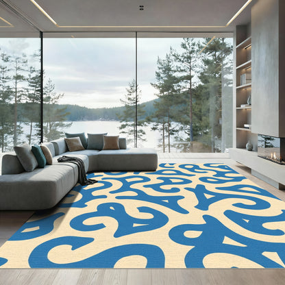 Blue Organic Swirl Cream Background Rug