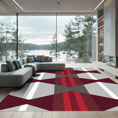 Geometric Hexagon Stripes Burgundy Rug