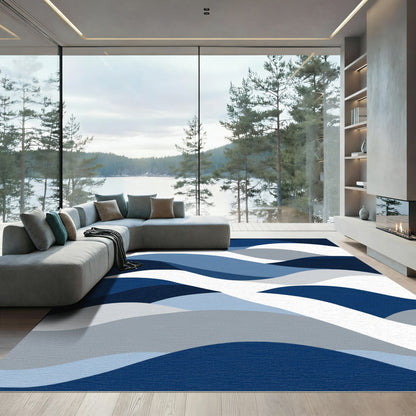 Modern Blue Gradient Wave Rug