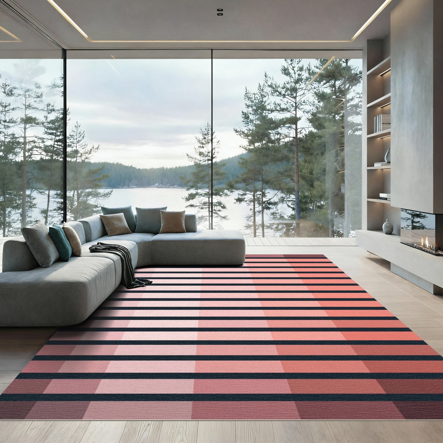 Ombre Blush Tone Horizontal Stripe Rug