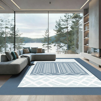 Pale Blue And White Geometric Stripes Rug