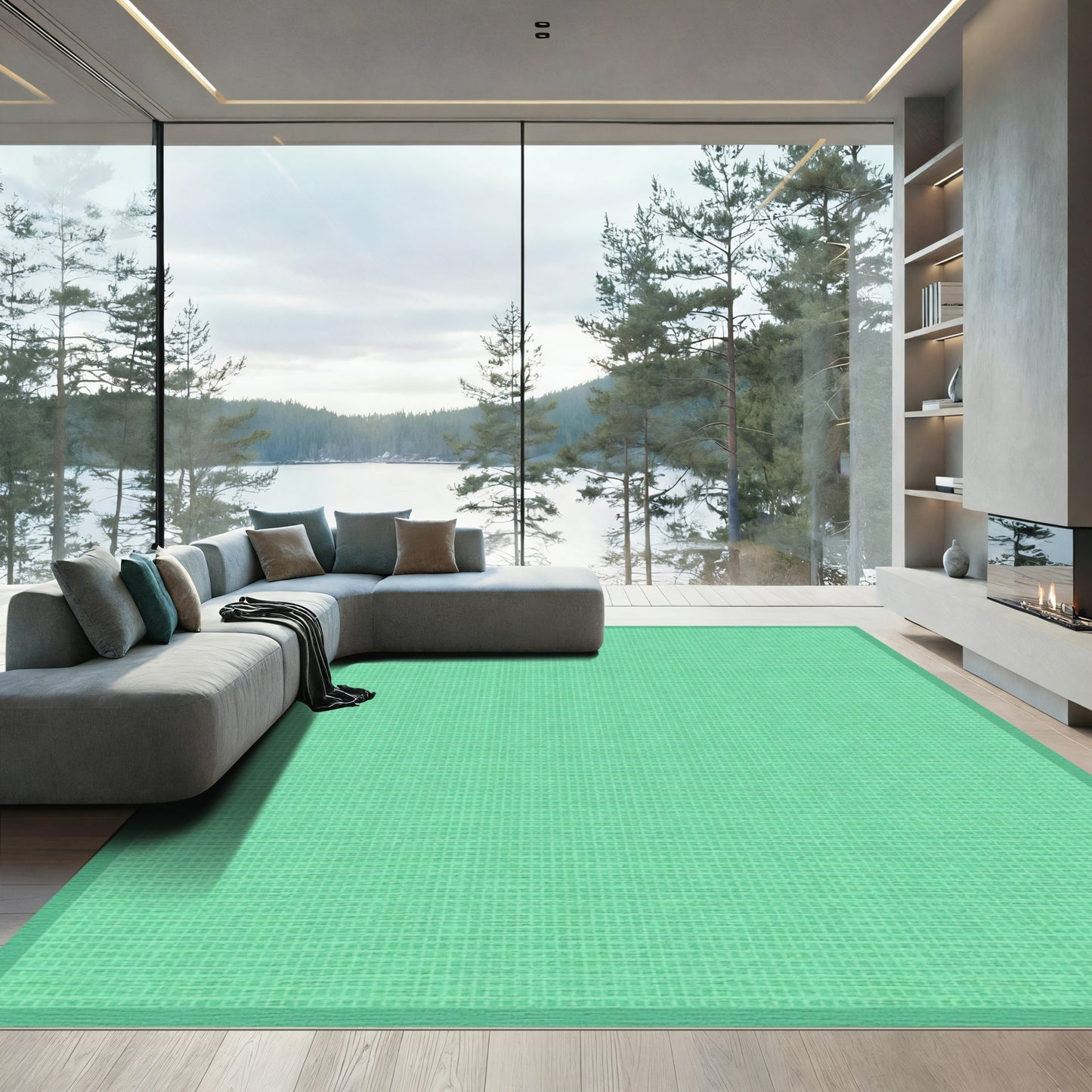 Aqua Subtle Gridded Border Rug
