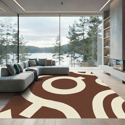 Brown Cream Abstract Circles Weave Rug