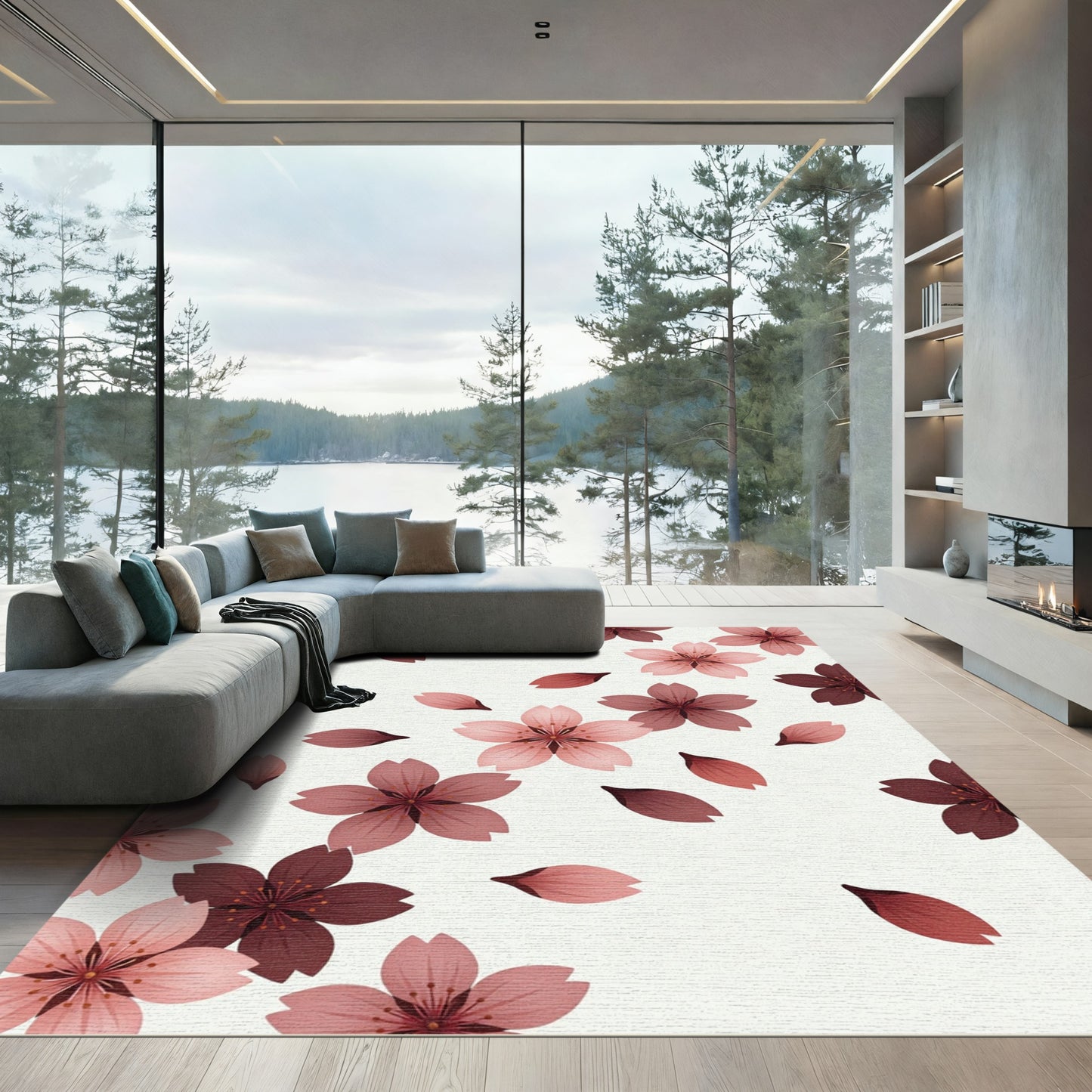 Pink Cherry Blossom Petal Shower Rug